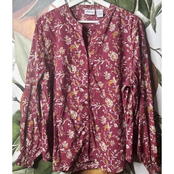 The vermont country store Tops - The Vermont Country Store XL Cotton Button Down Floral long Sleeve Blouse